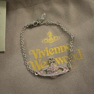 Vivienne Westwood Mini Bas Relief Orb Bracelet Pink Crystals